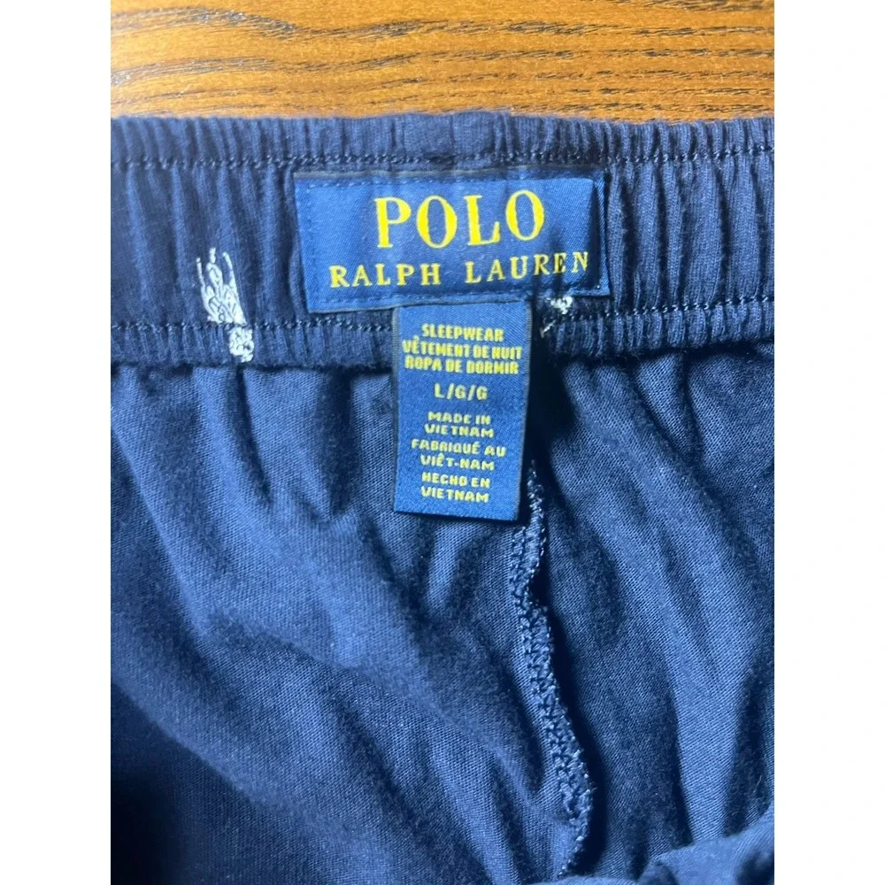 Polo Ralph Lauren Lounge Pants Mens L Blue Pony Logo AOP Pajama Sleepwear Cotton